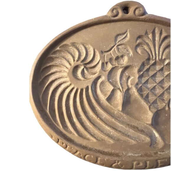Vtg 1981 Hartstone COOKIE MOLD Stoneware Peace & Plenty Cornucopia Harvest 6.5" - Picture 9 of 13